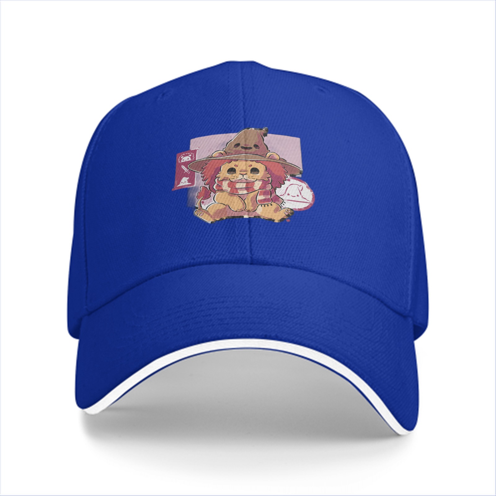 Black Baseball Cap With Cute Witch Lion Graphic Print