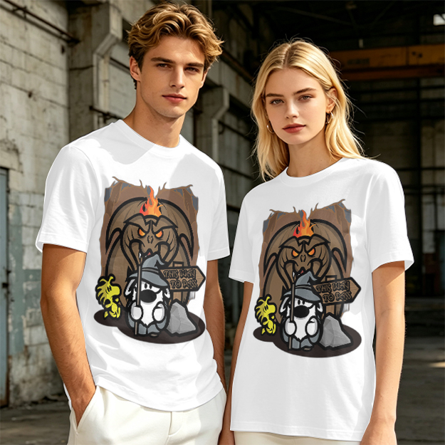 Olive t-shirt with wizard dog and dragon cave graphic