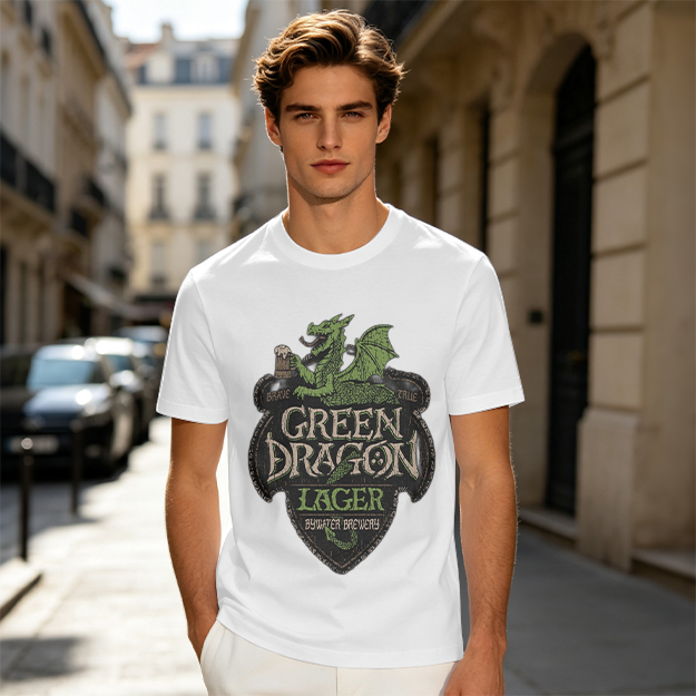 Green Dragon Lager Graphic Olive T-Shirt