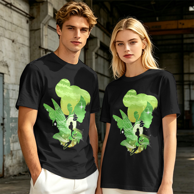Olive T-shirt with fairy silhouette graphic design