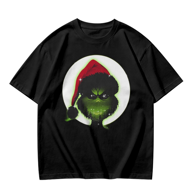 Olive Green T-Shirt With Grinch Wearing Santa Hat Graphic