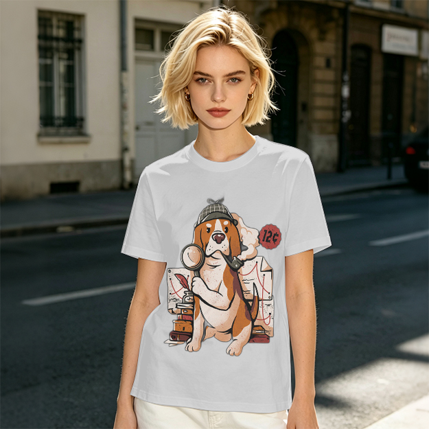 Olive T-Shirt With Cartoon Detective Beagle Dog Print