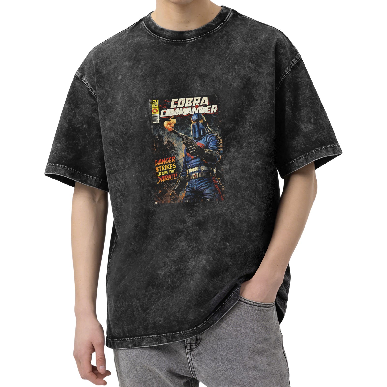 Cobra Commander Vintage Comic Print Dark Gray Stonewash T-Shirt