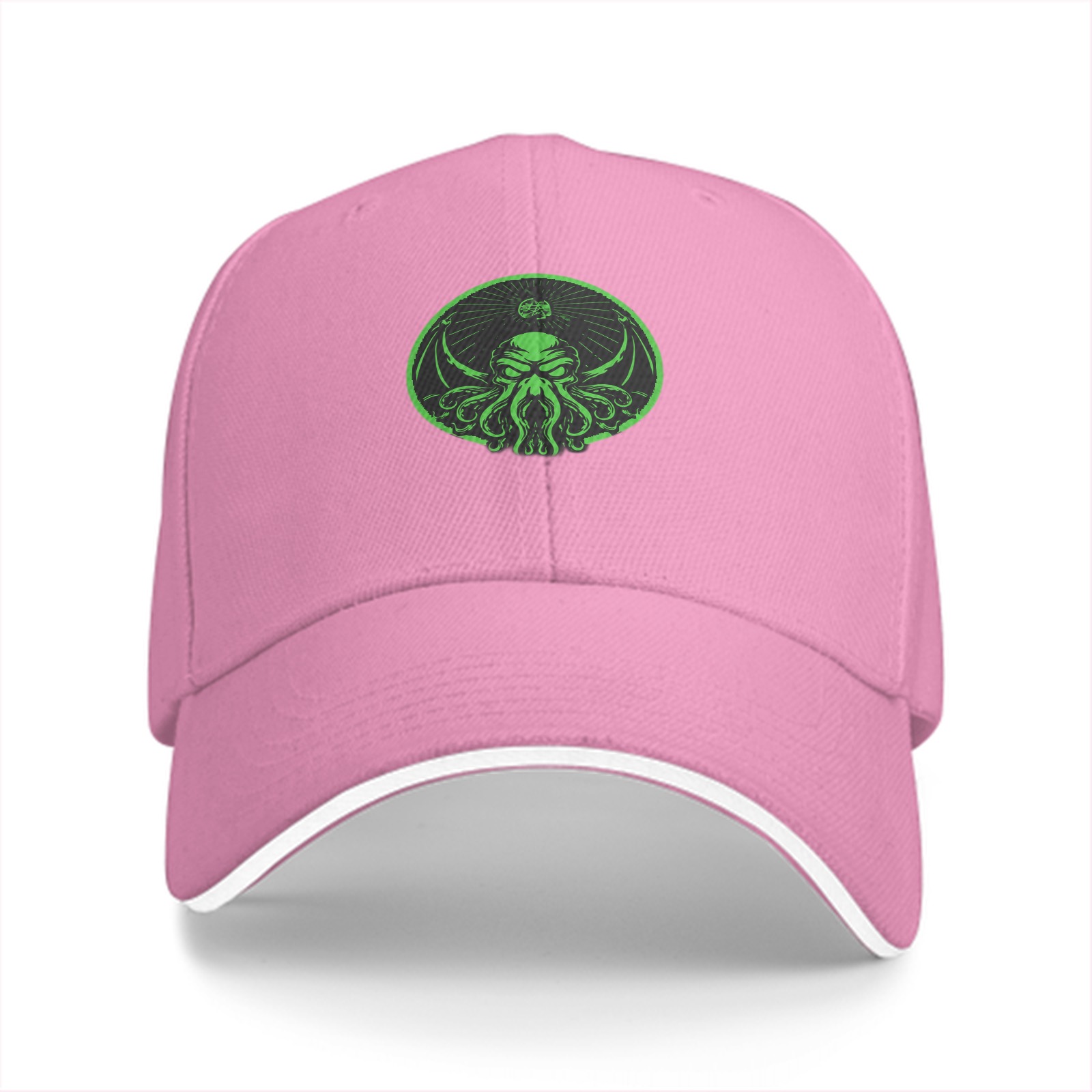 Black Baseball Cap With Green Cthulhu Emblem Design
