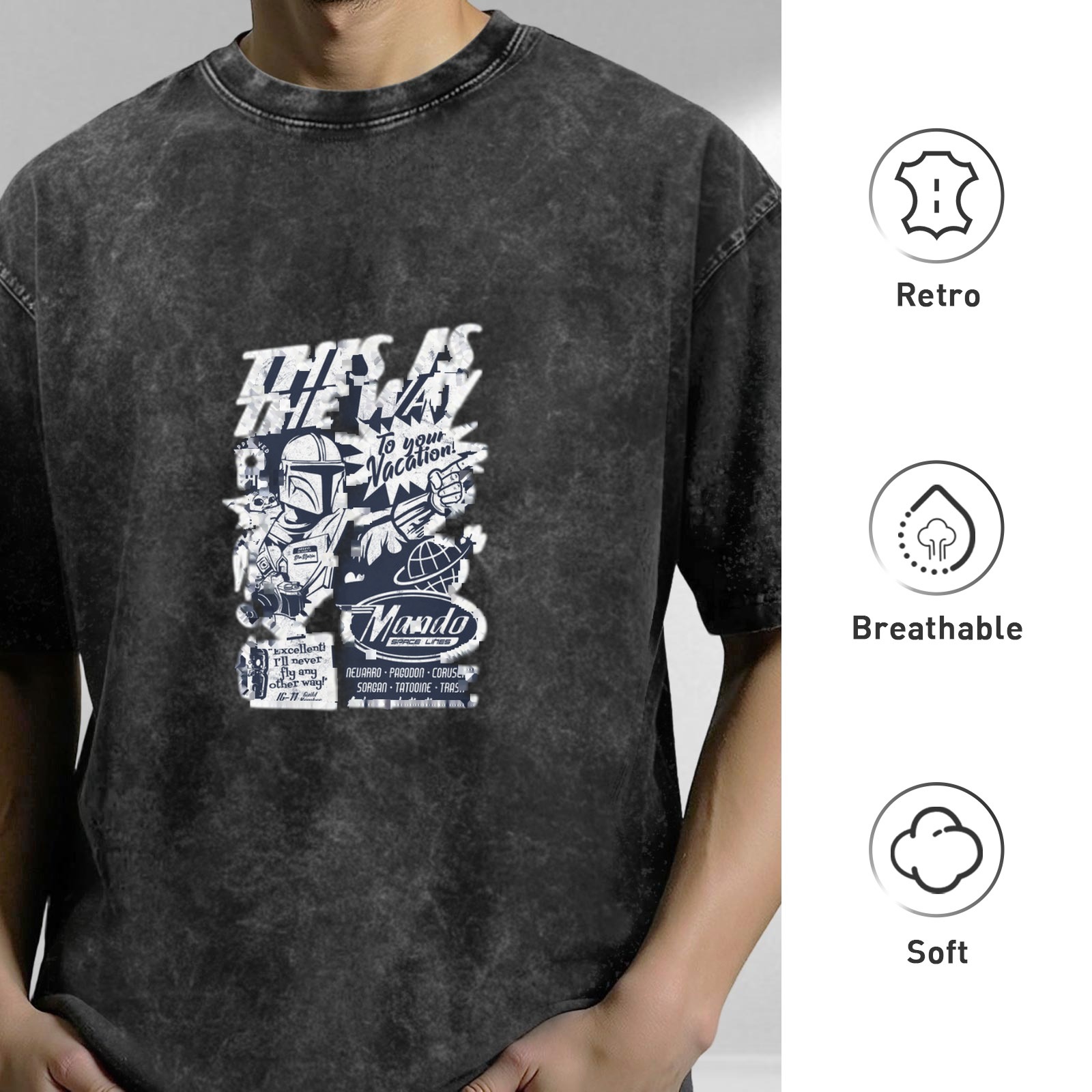 Washed Black Graphic T-Shirt with This Is The Way Vacation Design