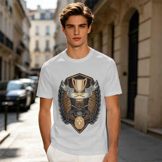 Olive T-Shirt With Detailed Victory Trophy Crest Print