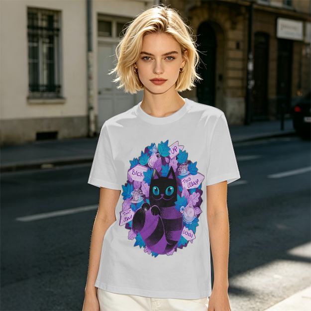 Olive T-Shirt With Whimsical Cheshire Cat Wonderland Art