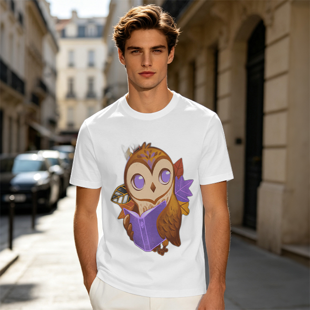 Owl Reading Book Autumn Leaves Graphic Tee