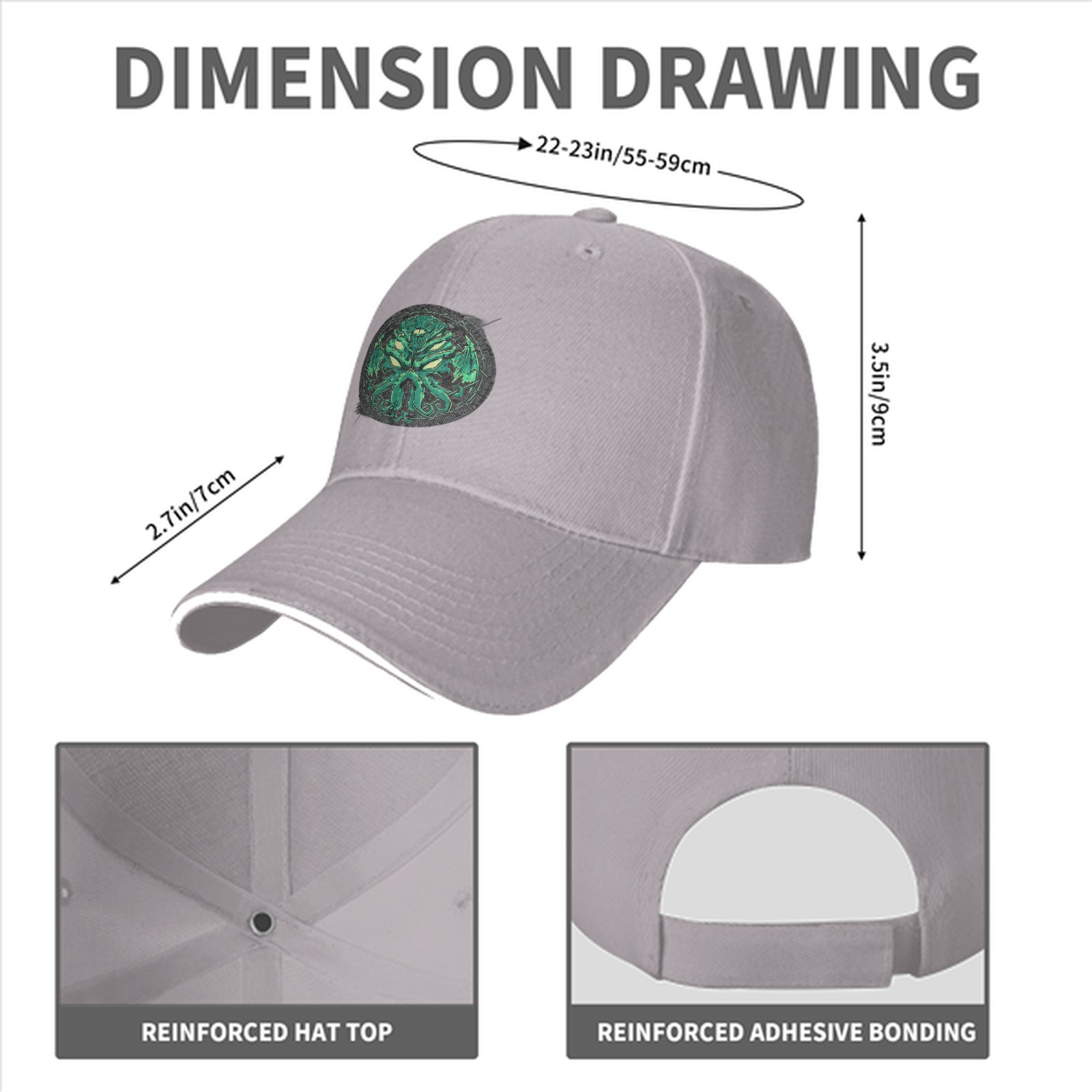 Black Baseball Cap with Green Cthulhu Monster Emblem