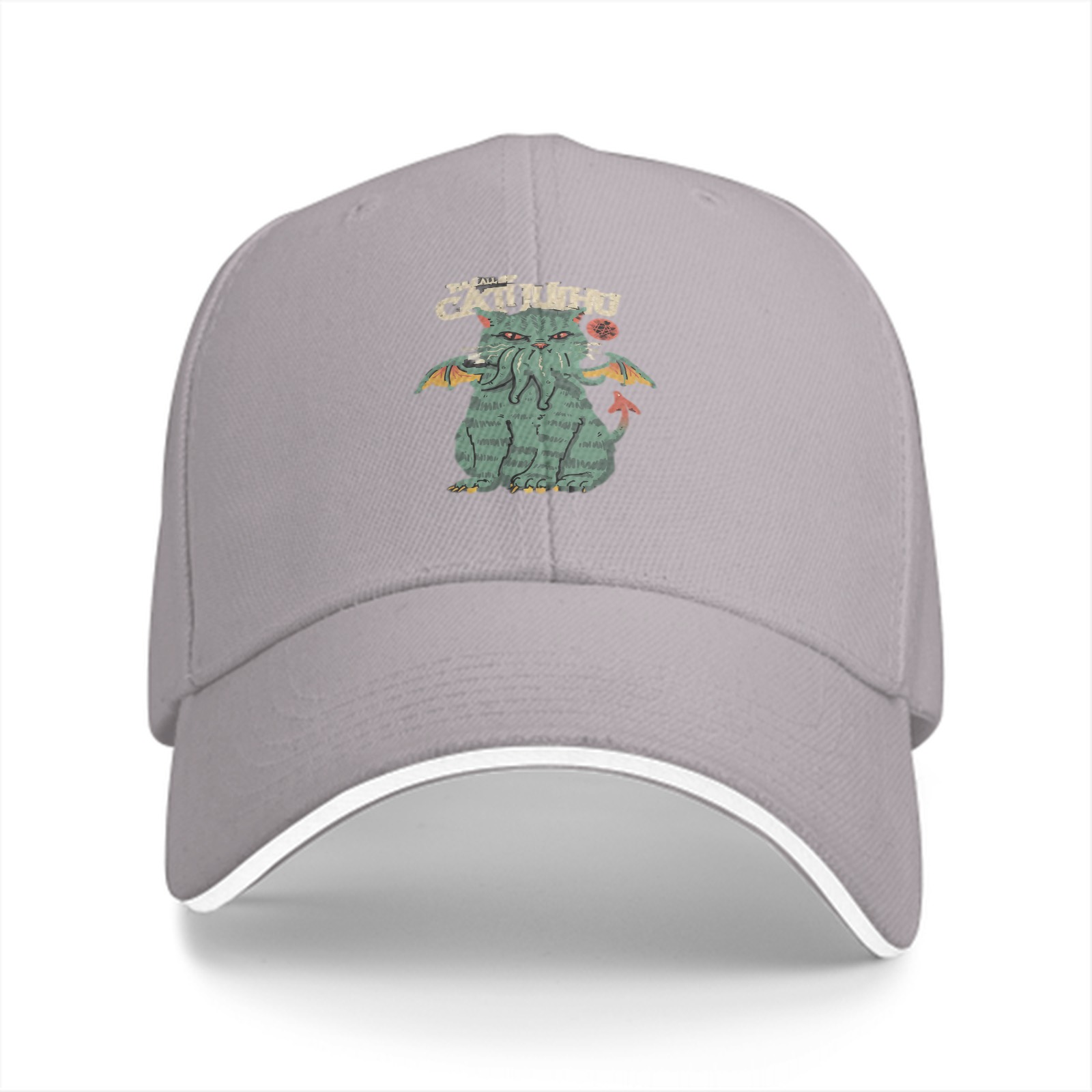 Black Baseball Cap With Cthulhu Cat Graphic Print
