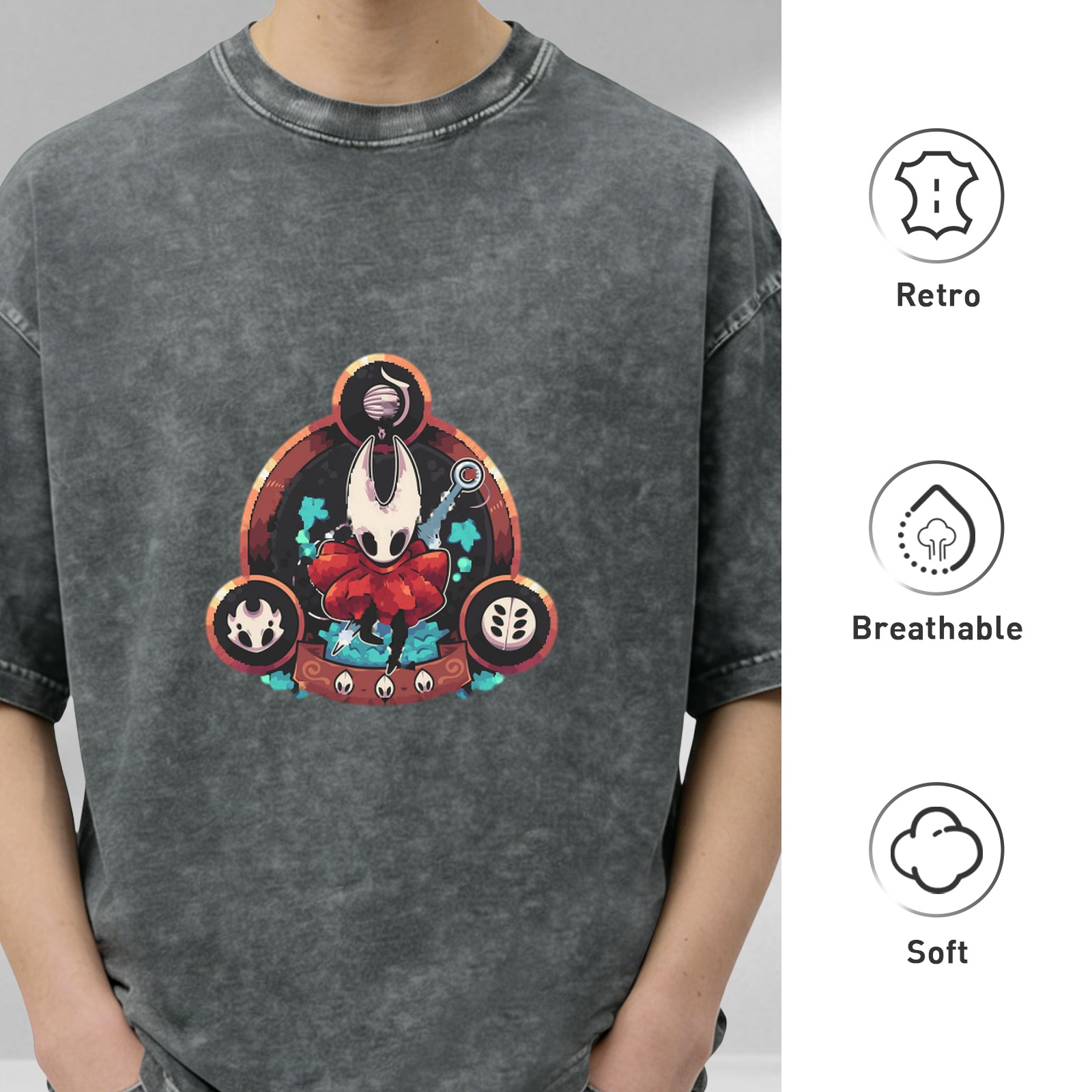 Hollow Knight Themed Graphic Dark Wash T-Shirt