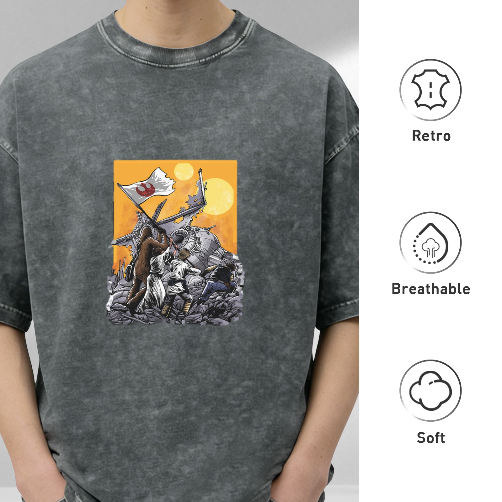Star Wars Rebel Flag Battle Scene Graphic Oversized T-Shirt