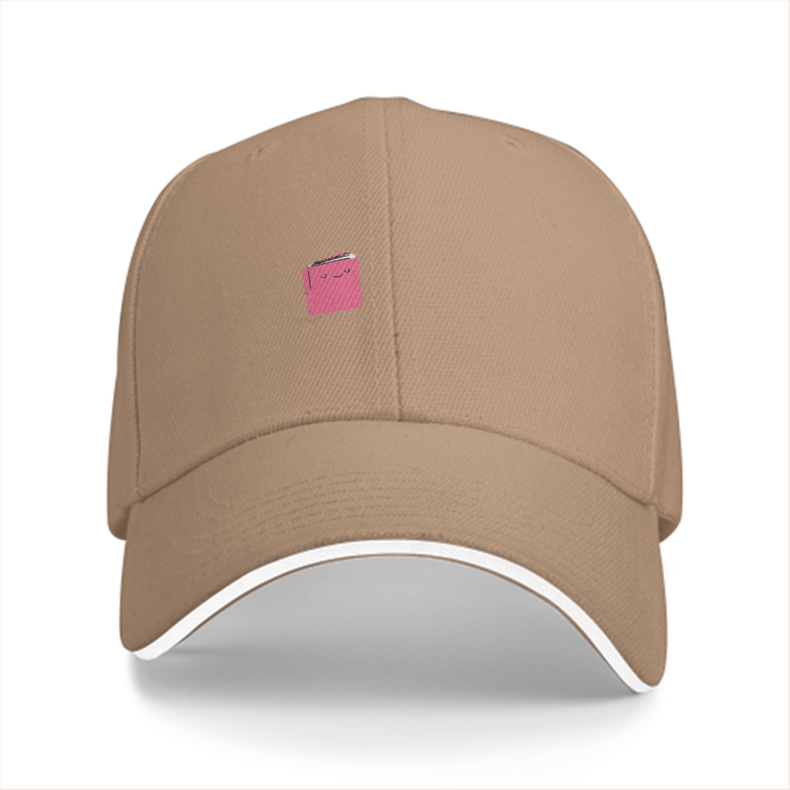 Black Baseball Cap With Small Pink Square Smiley Graphic
