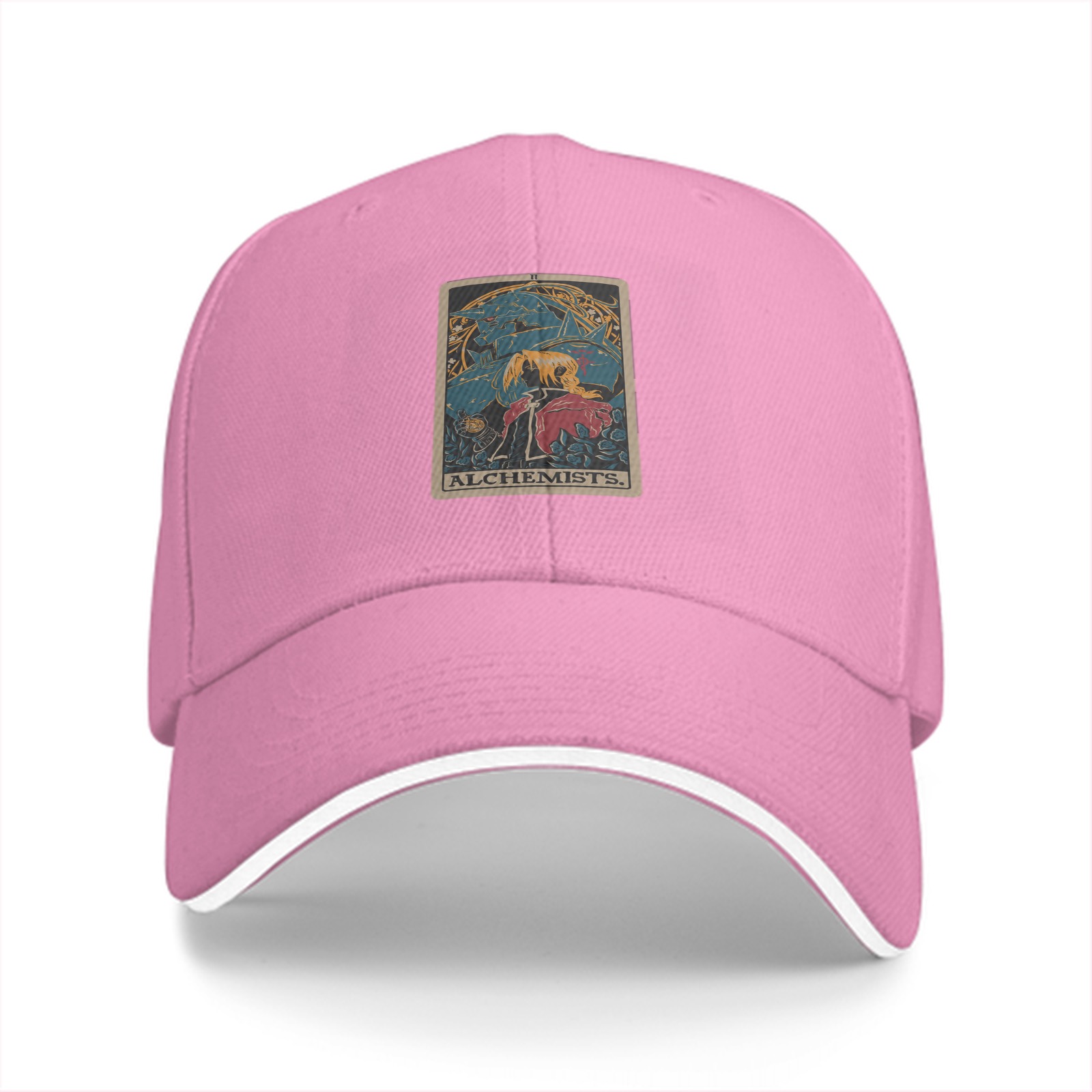 Black Baseball Cap With Alchemist Tarot Style Graphic Print