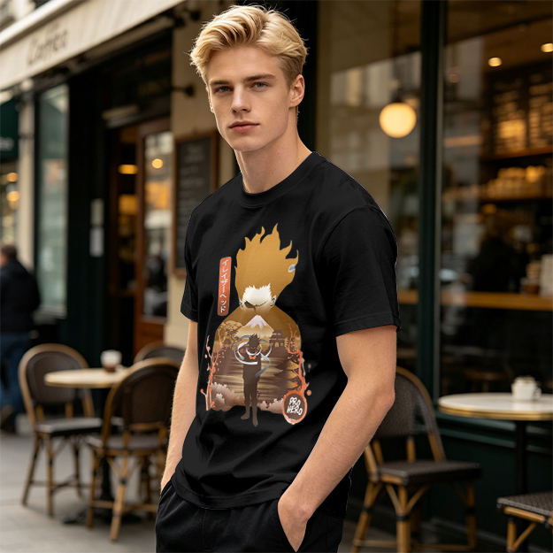 Anime Hero Graphic Olive Green Short Sleeve T-Shirt