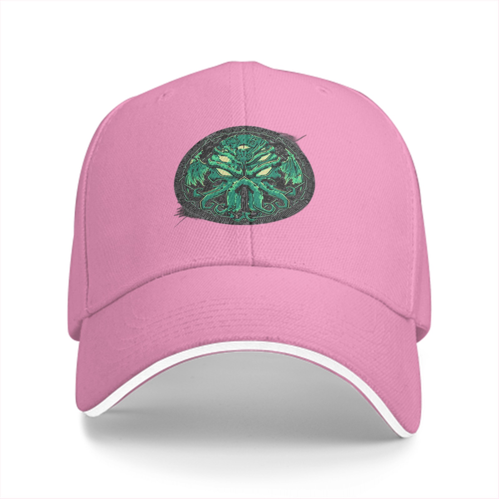Black Baseball Cap with Green Cthulhu Monster Emblem