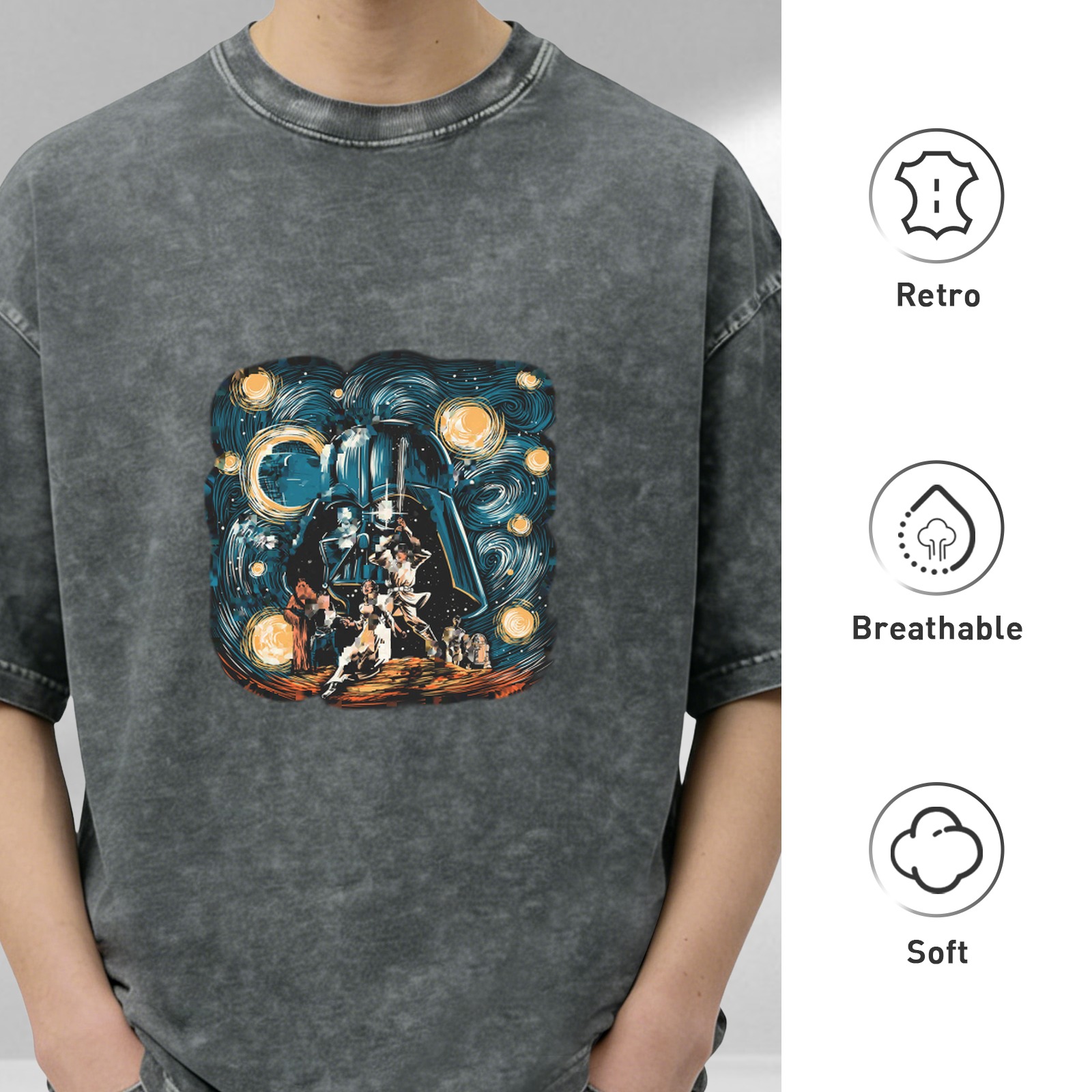 Star Wars Darth Vader Starry Night Graphic Vintage Wash T-Shirt