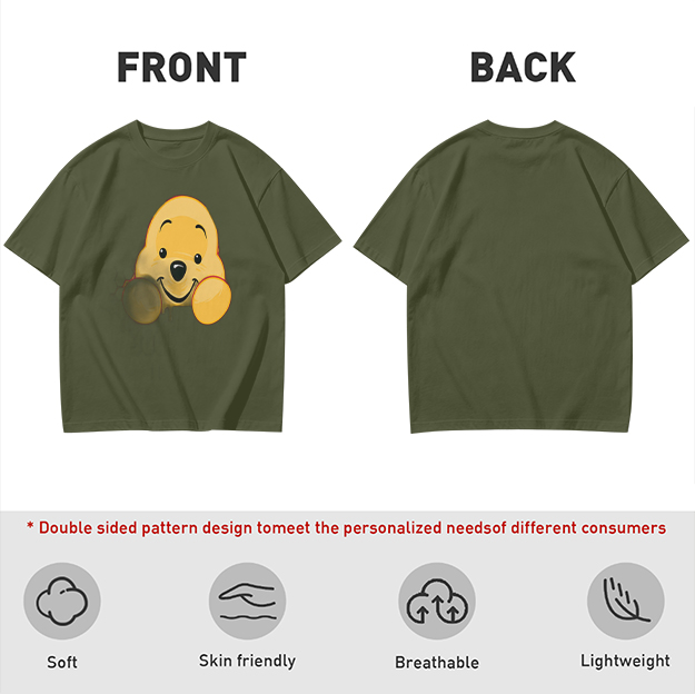 Olive T-shirt with cute Winnie the Pooh face graphic