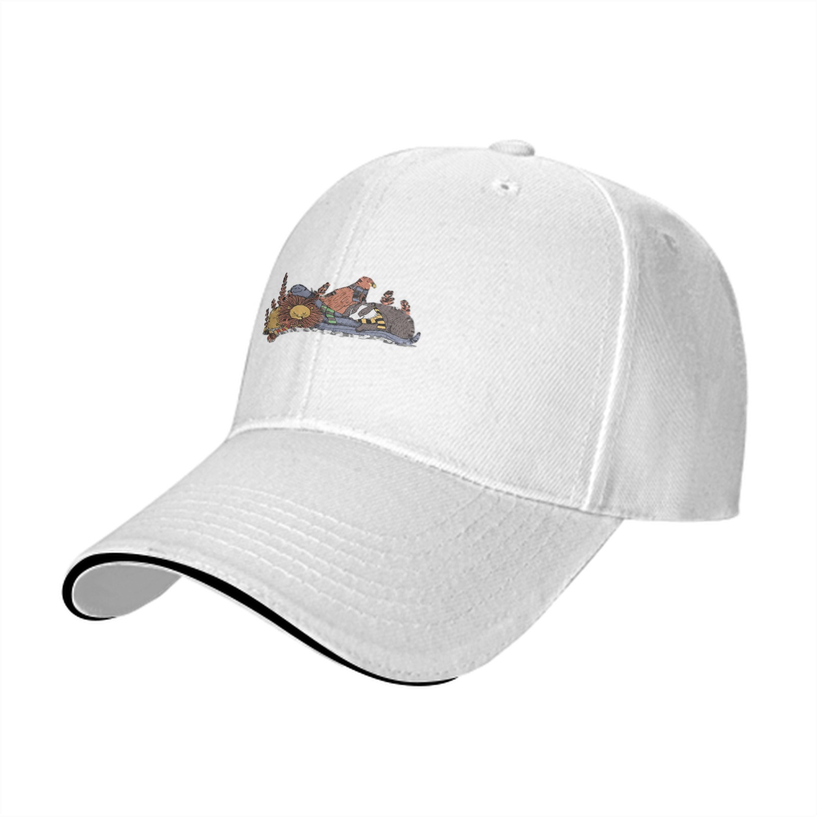 Black baseball cap with sleeping house mascots graphic