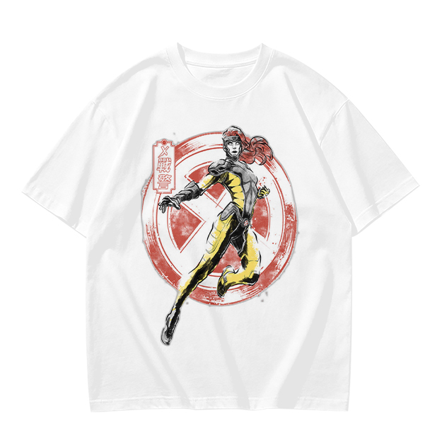 Olive T-shirt with X-Men style superhero graphic print