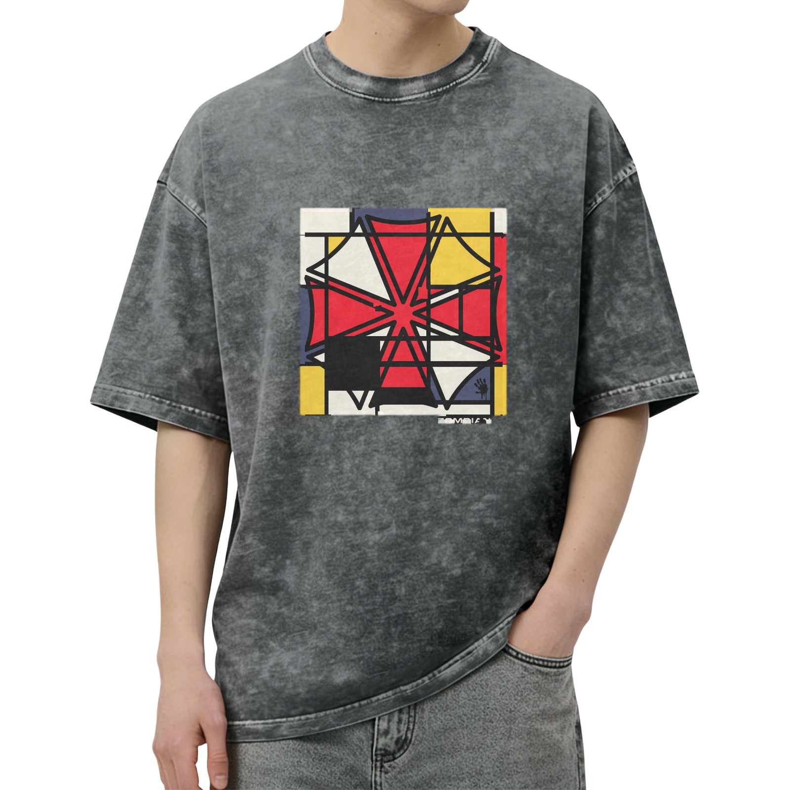 Oversized Acid Wash T-Shirt With Abstract Geometric Art Print