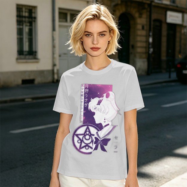 Olive T-shirt with Sailor Moon Anime Silhouette Graphic
