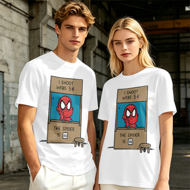 Olive t-shirt with cartoon Spider-Man web stand print