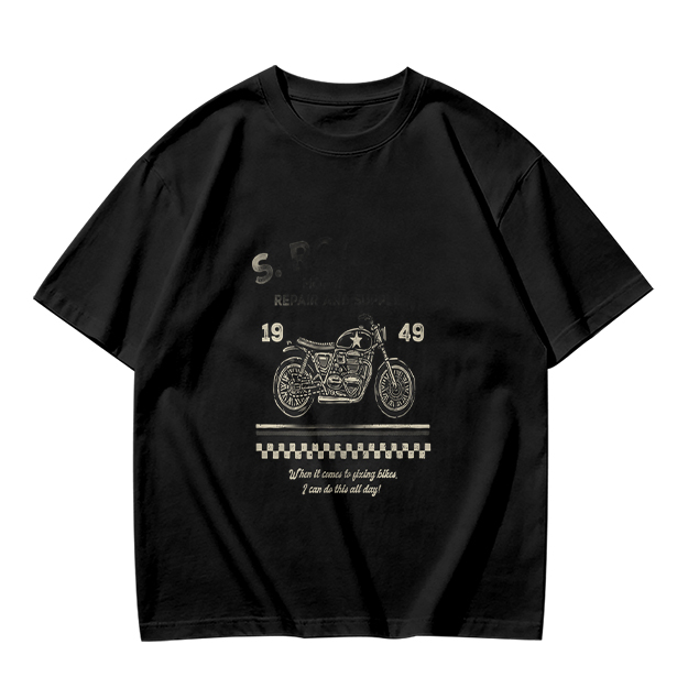 Olive Motorcycle Graphic T-Shirt With 1949 Checkered Print