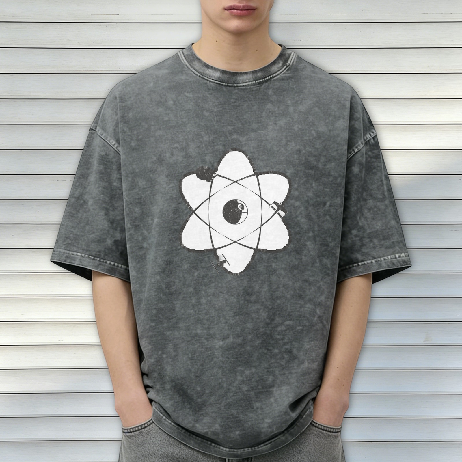 Oversized Acid Wash T-Shirt With Atomic Science Graphic Print
