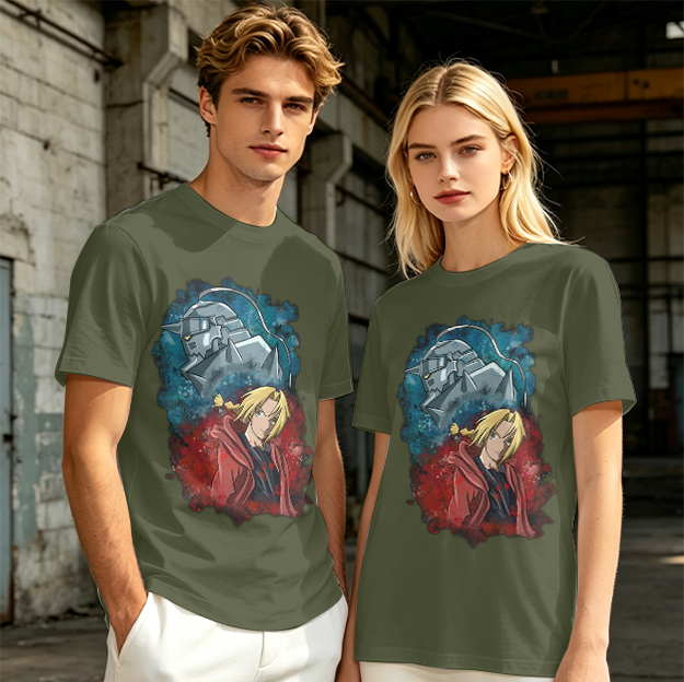 Fullmetal Alchemist Elric Brothers Graphic Olive T-Shirt