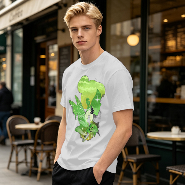Olive T-shirt with fairy silhouette graphic design