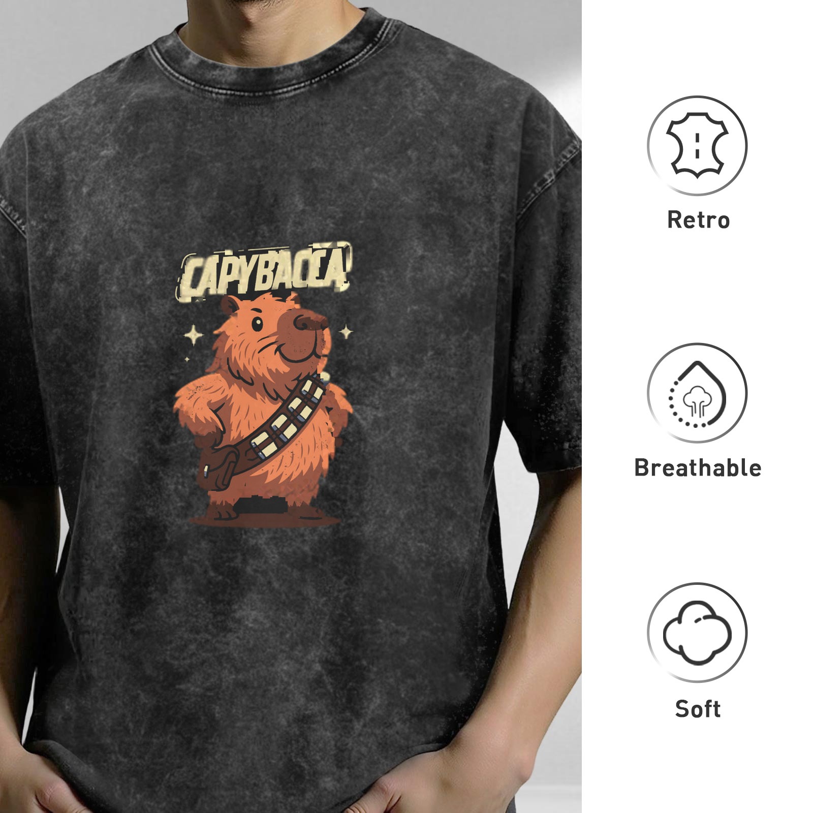 Capybacca Graphic Vintage Wash T-Shirt For Fans