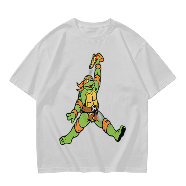 Olive T-Shirt with Michelangelo Ninja Turtle Holding Pizza Print