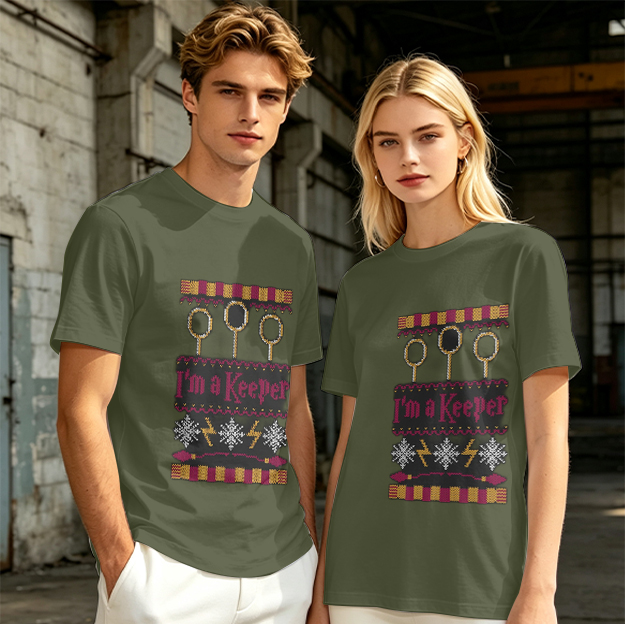 Olive Green T-Shirt With I'm A Keeper Quidditch Graphic