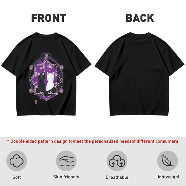 Olive T-Shirt With Celestial Black And White Cat Graphic