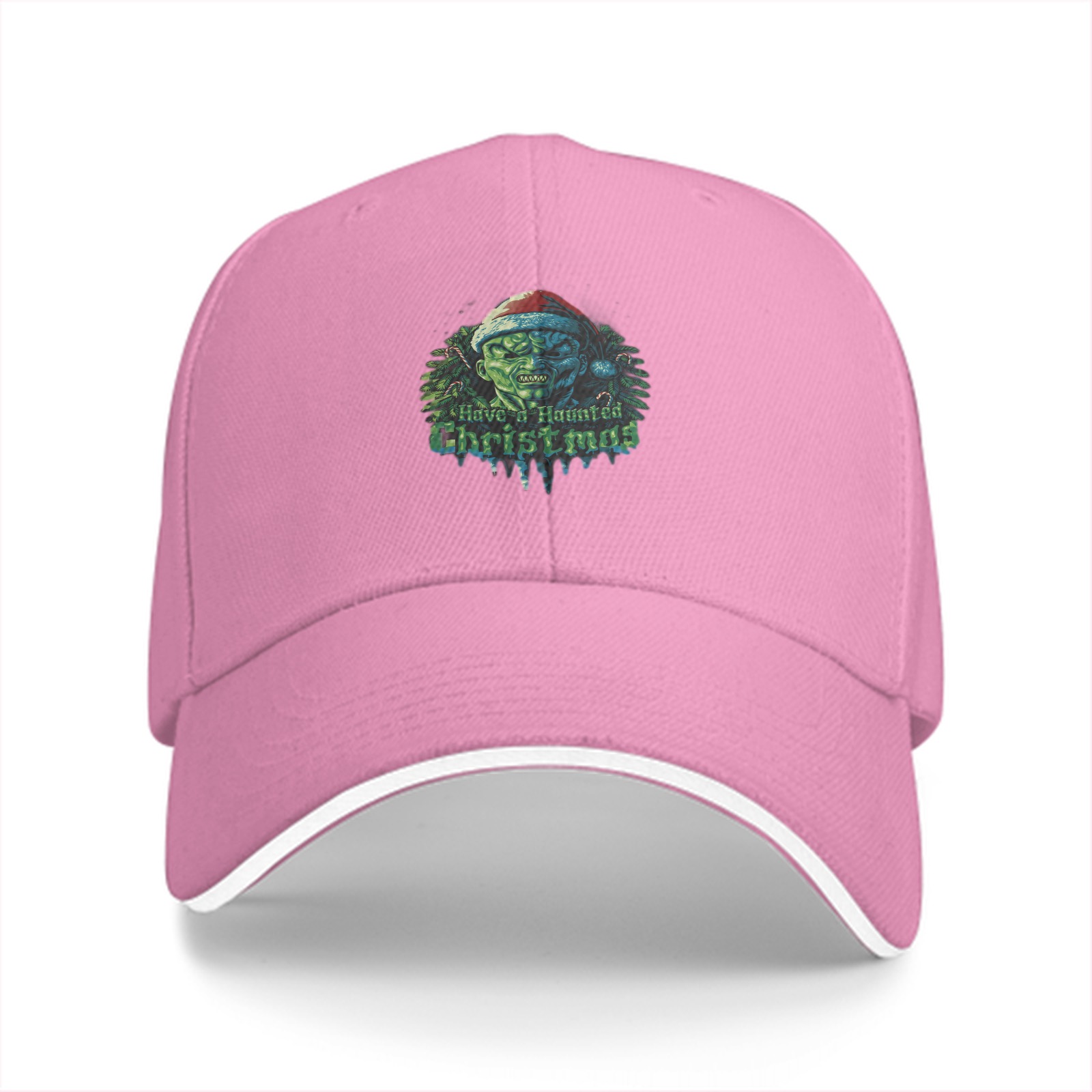 Black Baseball Cap With Haunted Christmas Monster Santa Design
