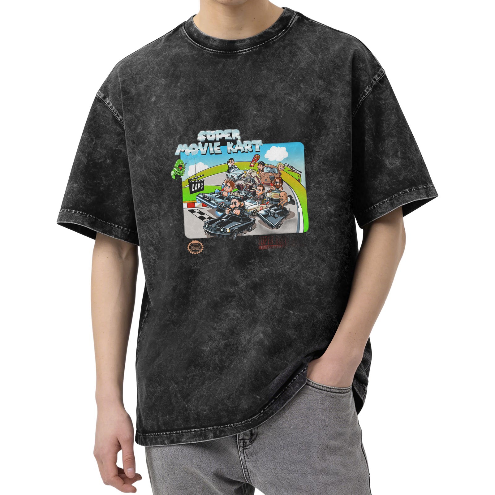 Super Movie Kart Graphic Acid Wash Oversized T-shirt