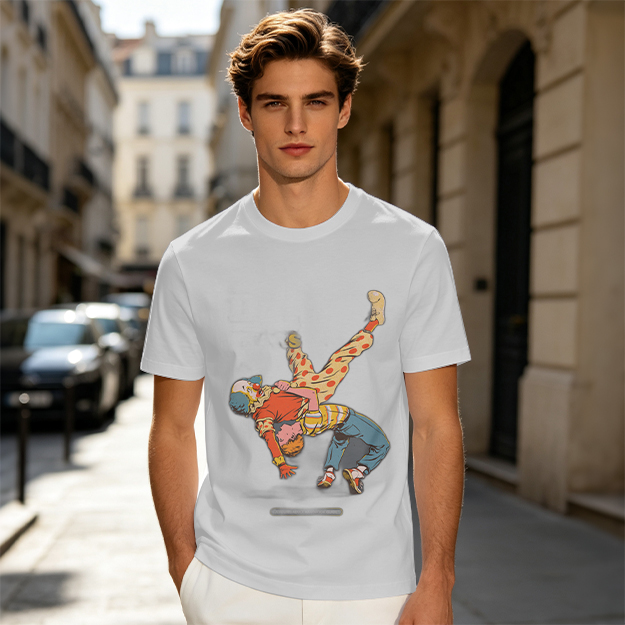 Olive T-Shirt With Clown Wrestling Graphic Print