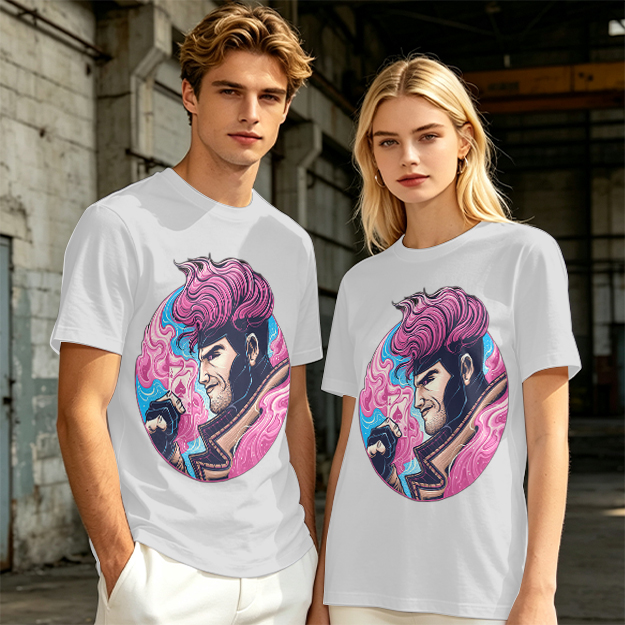 Olive T-Shirt With Pink Haired Superhero Character Art Print