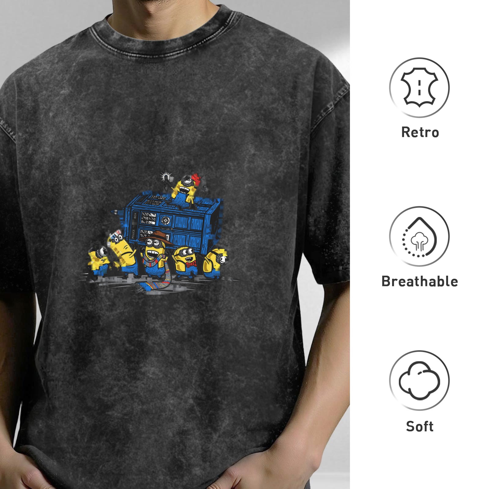 Minions x Doctor Who TARDIS Graphic Oversized Acid Wash T-Shirt