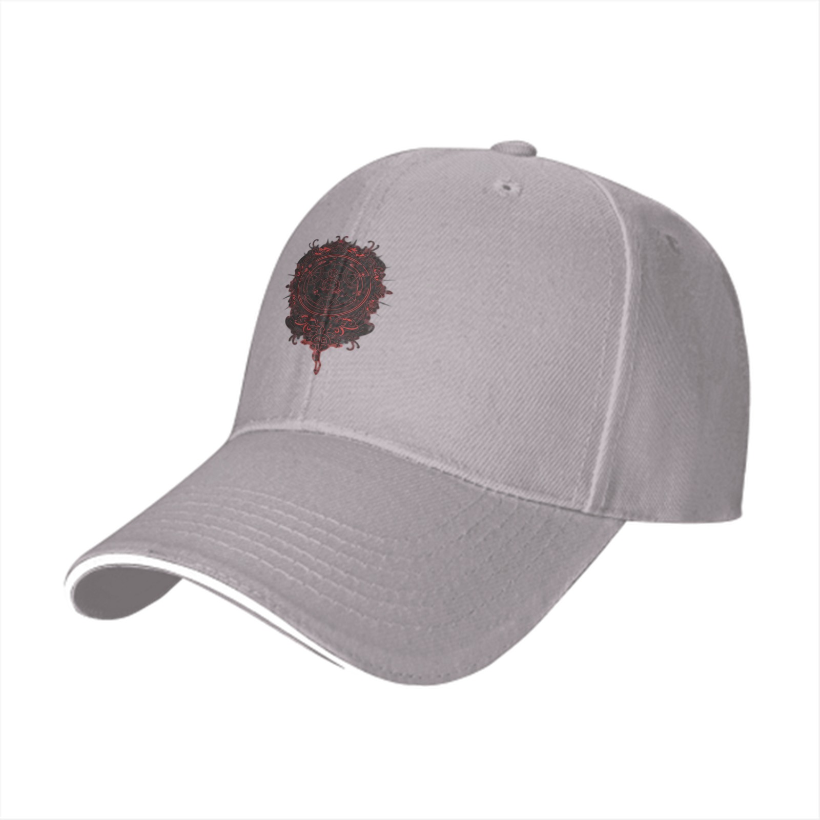 Black Baseball Cap With Red Occult Style Circular Emblem
