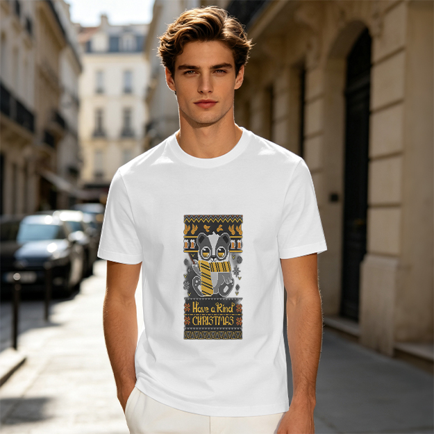 Olive green t-shirt with Hufflepuff badger Christmas print