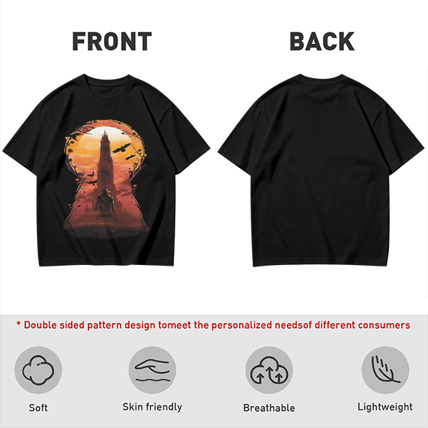 Olive T-Shirt with Keyhole Sunset Tower Art Print