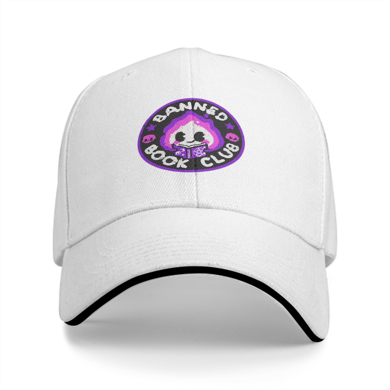 Black baseball cap with Banned Book Club graphic design