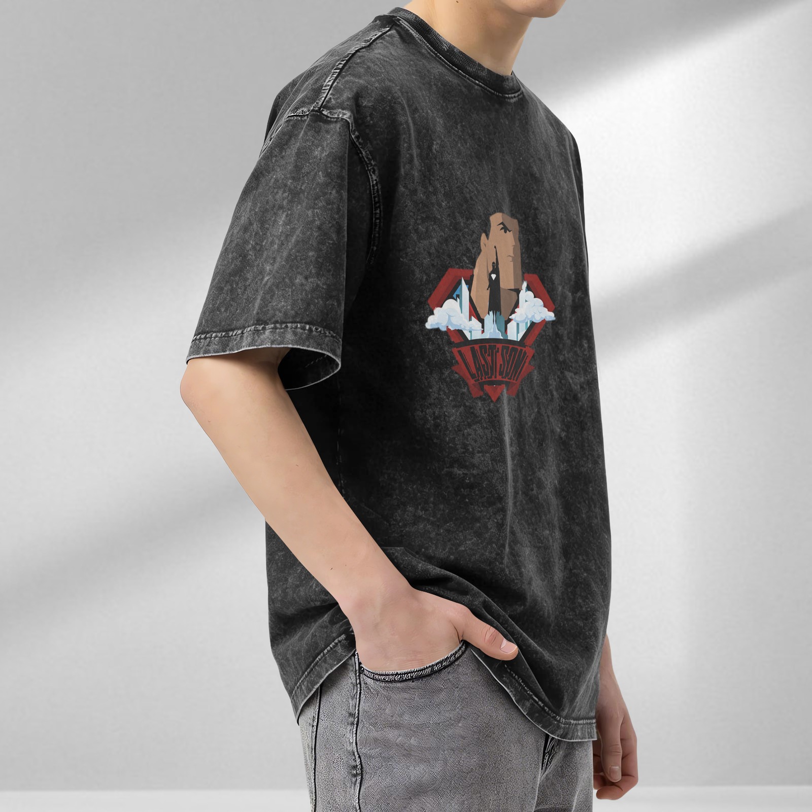 Washed Black Superman Last Son Graphic T-Shirt