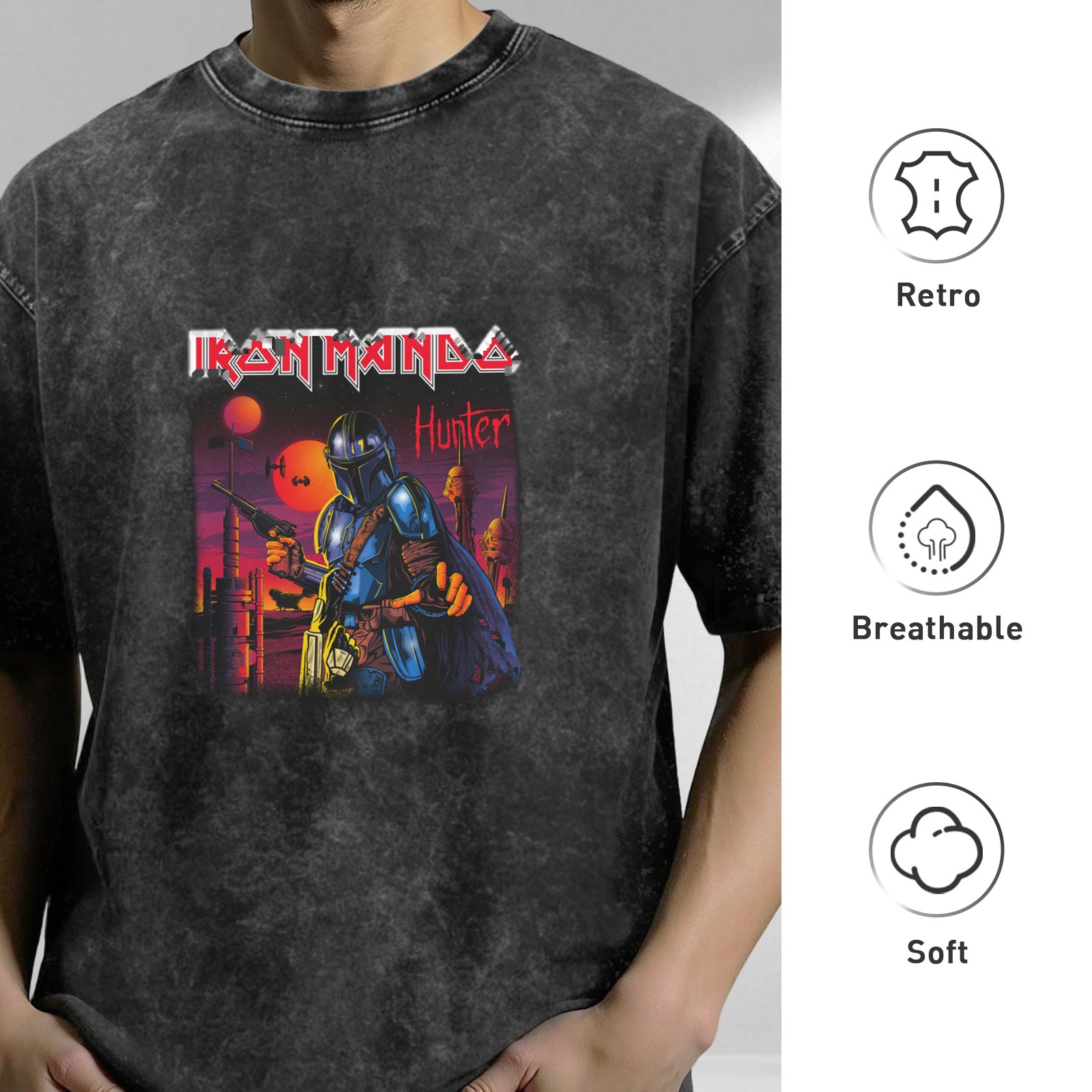 Iron Mando Hunter Graphic Stonewashed Black T-Shirt