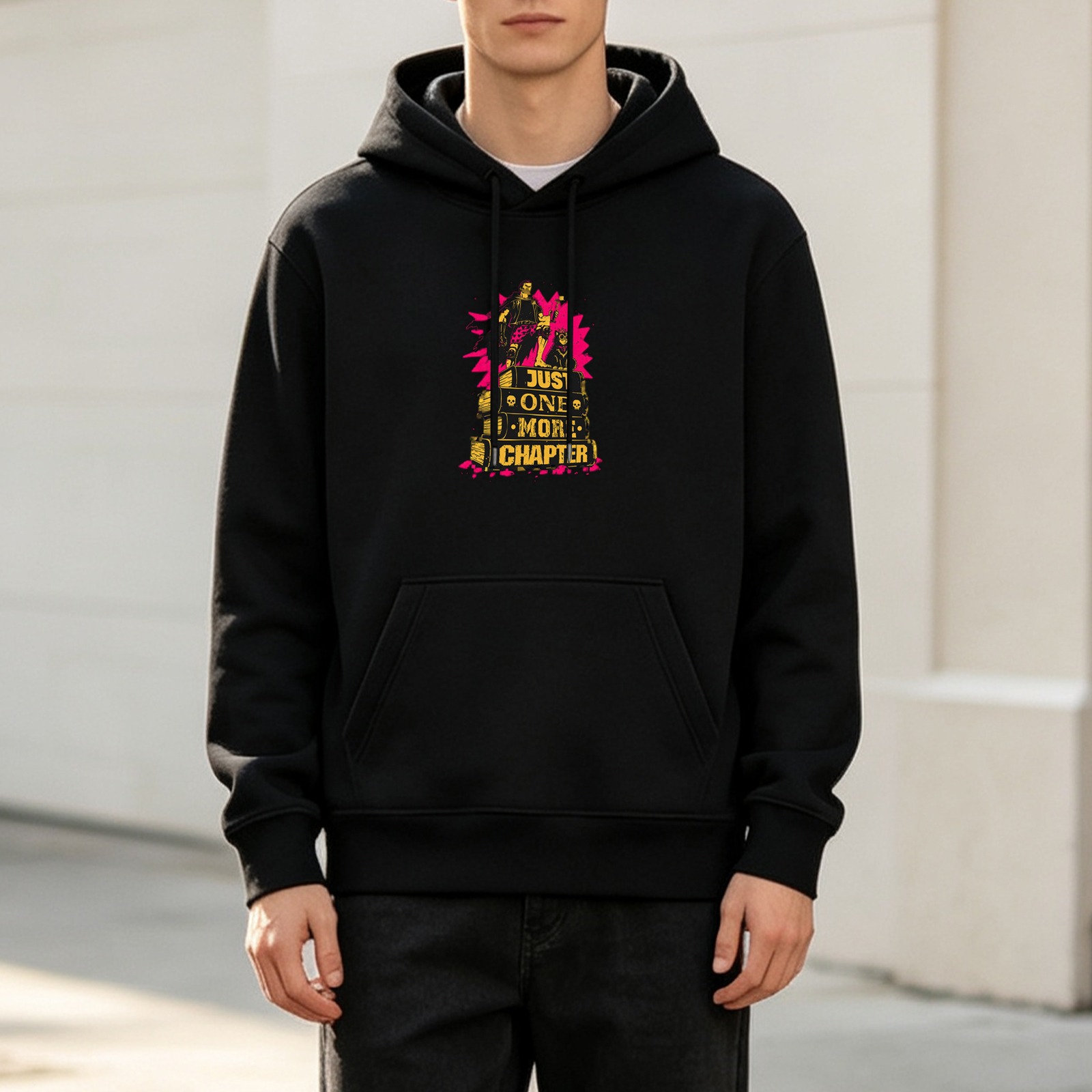Just One More Chapter Graphic Black Hoodie For Book Lovers
