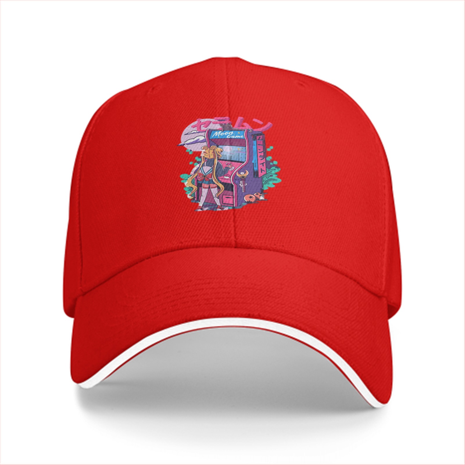 Black Baseball Cap With Anime Arcade Game Graphic