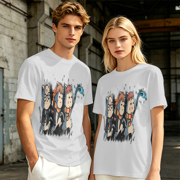 Olive T-Shirt With Harry Potter Themed Cat Trio Print