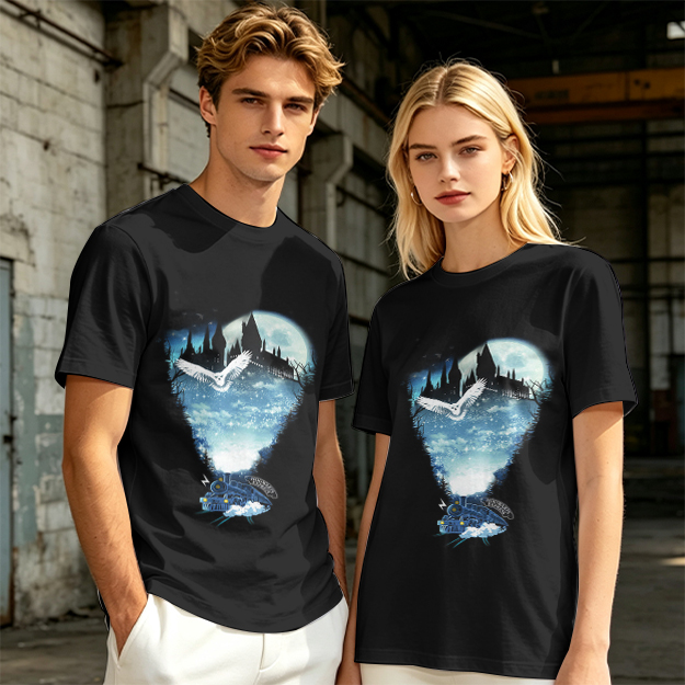 Olive T-Shirt With Magical Castle Owl Night Sky Graphic